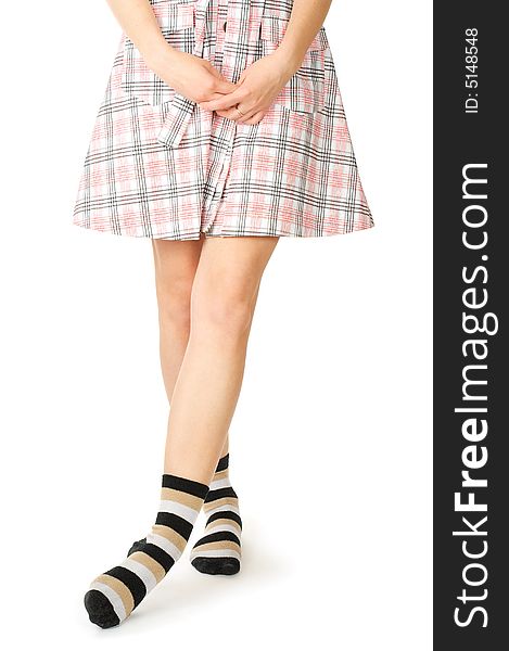 Pretty girl's legs in funny strip socks. Pretty girl's legs in funny strip socks