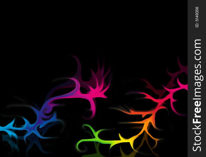 Abstract pink, blue, green, yellow, red image on black background