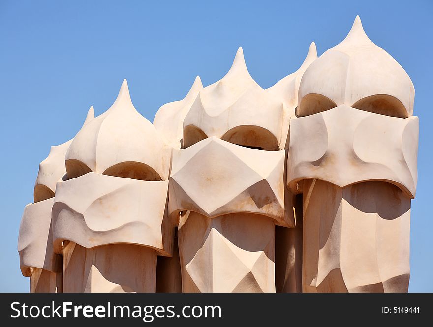 Abstract Sculptures On The Roof La Pedrera (MilÃ  H