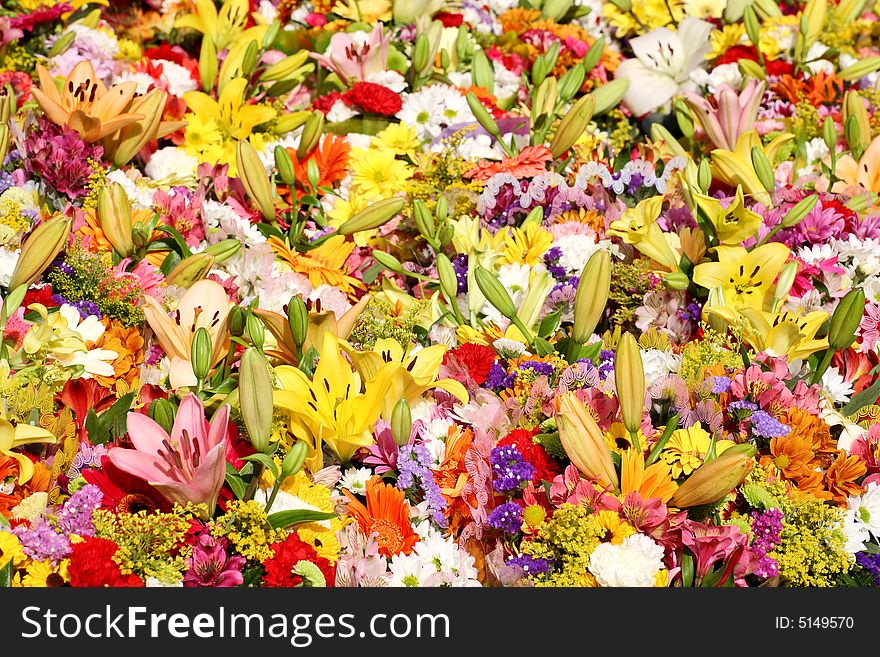 Flowers background from colorful summer bouquets