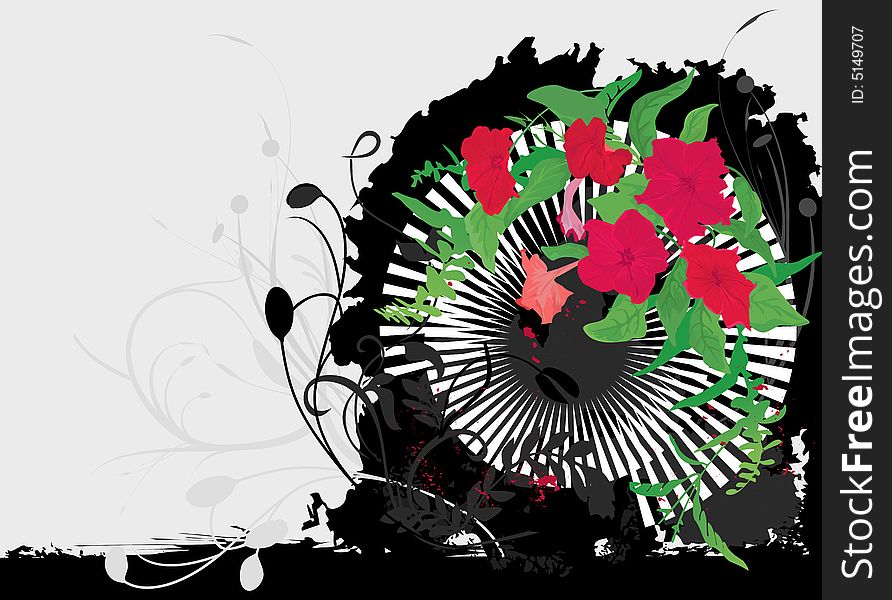 Grunge background with red flowers,leaves and frame. Grunge background with red flowers,leaves and frame.