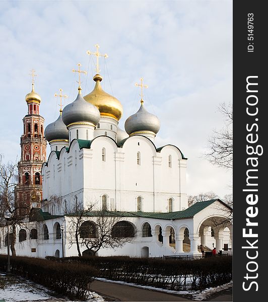 Orthodox cathedral with bell-tower in Moscow, Russia. Orthodox cathedral with bell-tower in Moscow, Russia