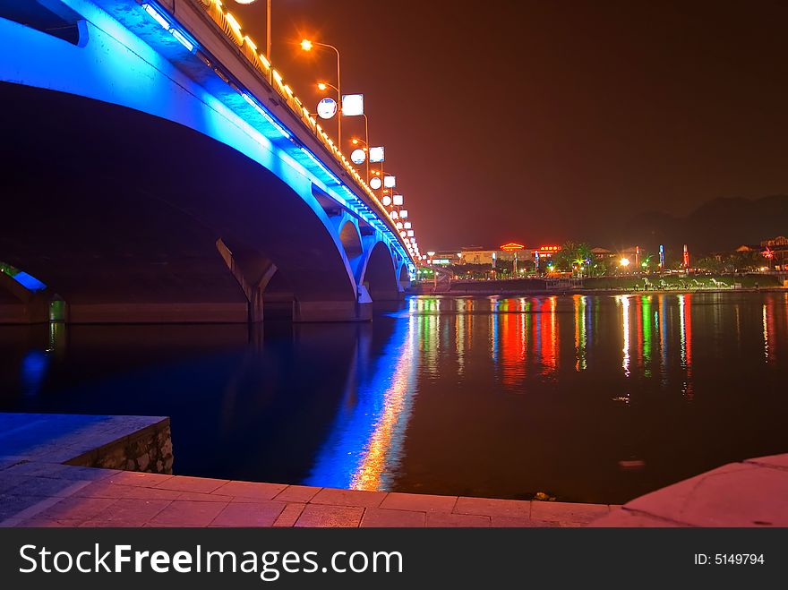 Nigth view of bridge in Guilin, China