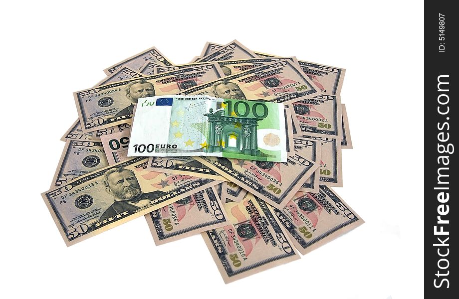 Lot of money from banknotes on dollars and euro. Lot of money from banknotes on dollars and euro