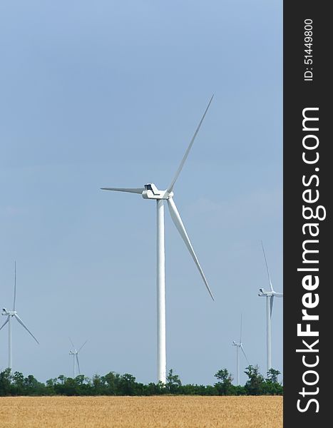 A wind farm in the wide spread wheat field