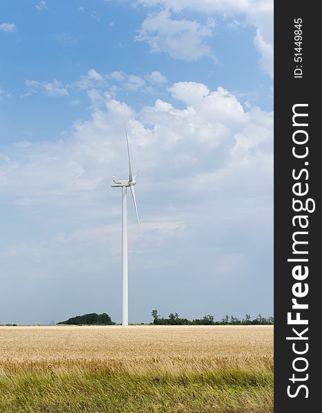 A wind farm in the wide spread wheat field