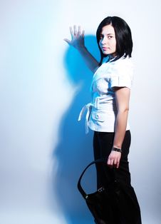 Cute Lady Is Leaning Against The Wall Royalty Free Stock Photos Cute Lady Is Leaning Against The Wall Royalty Free Stock Photos