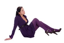 Pin-up Attractive Brunette Sit On Floor Royalty Free Stock Images