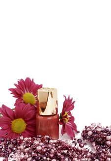 Pink Nail Polish With Pink Flowers And Beads Royalty Free Stock Photos Pink Nail Polish With Pink Flowers And Beads Royalty Free Stock Photos
