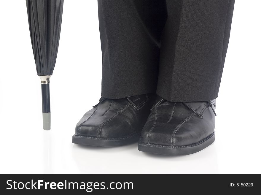 Men holding the black umbrella. Men holding the black umbrella