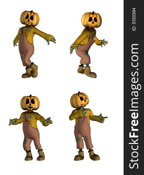 Set of 4 Jack O' Lantern halloween men with clipping path. Set of 4 Jack O' Lantern halloween men with clipping path