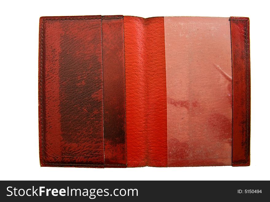 Inside vintage leather passport cover