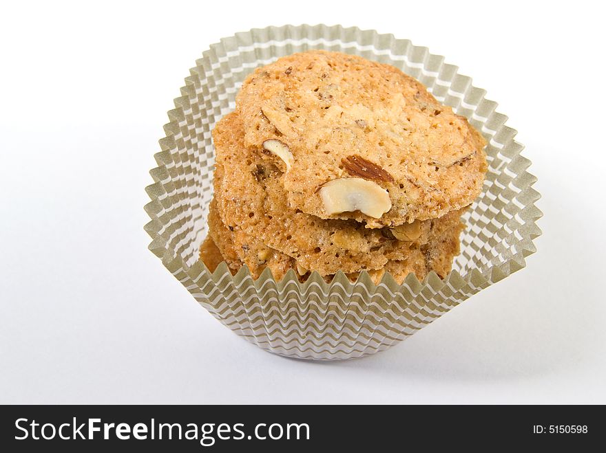 Almond crisps cookies - isolated on white