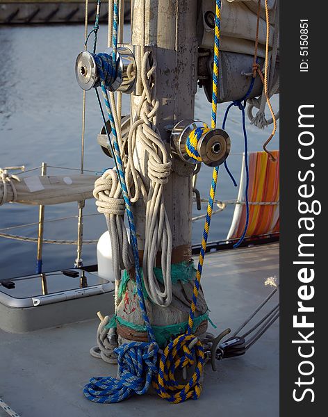 Close-up on a winch used to control sails on a sailboat. Close-up on a winch used to control sails on a sailboat