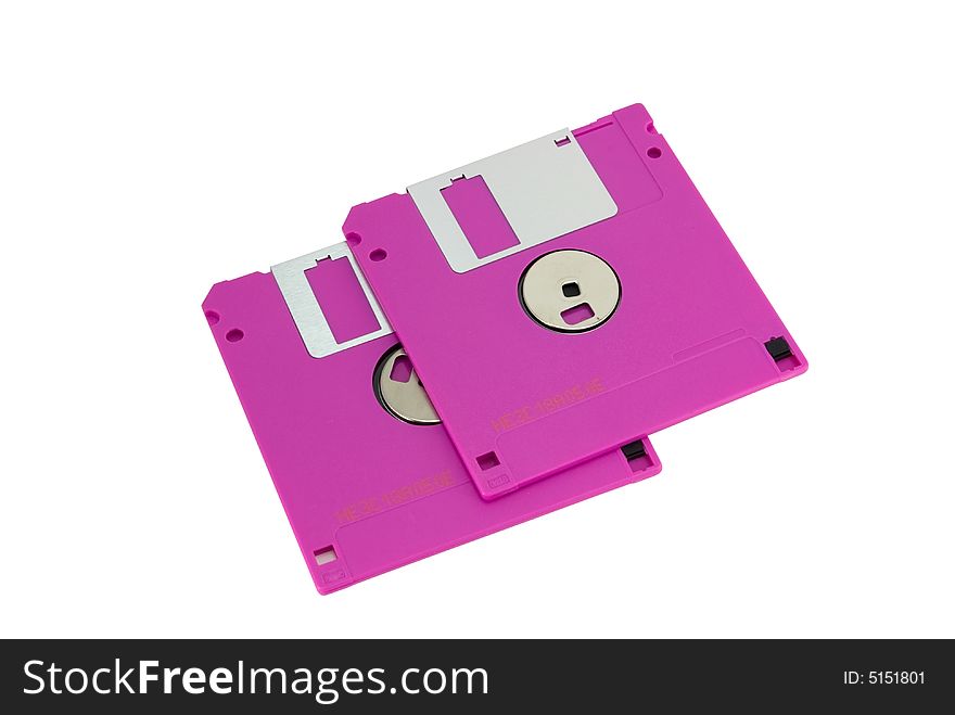 Two red floppy disks isolated on white