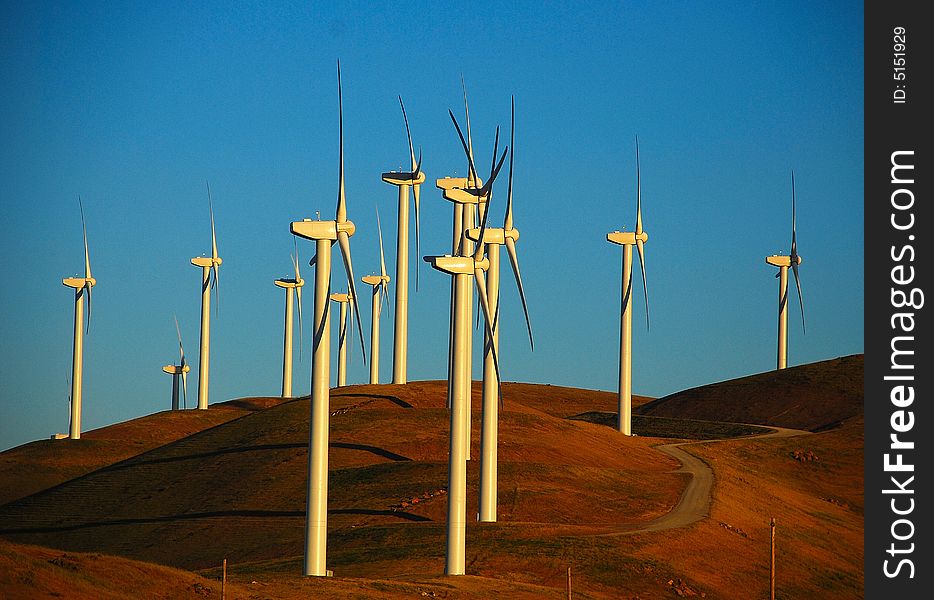 Wind Turbine Farm in Central California Foothills
