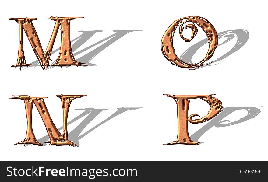 Capital Letters metallic copper with shadow. Capital Letters metallic copper with shadow.