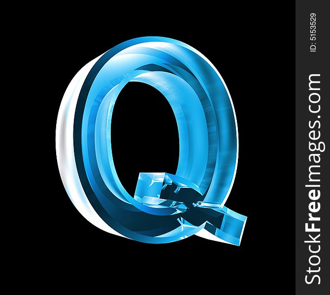Letter Q in glass 3D made. Letter Q in glass 3D made