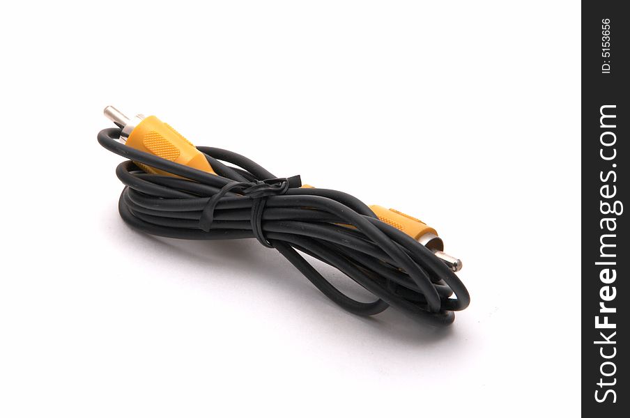 Black video a cable with yellow sockets on a white background