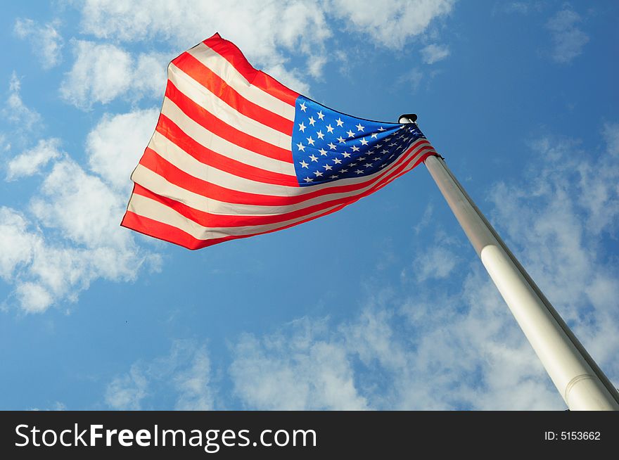 American Flag in the blue sky