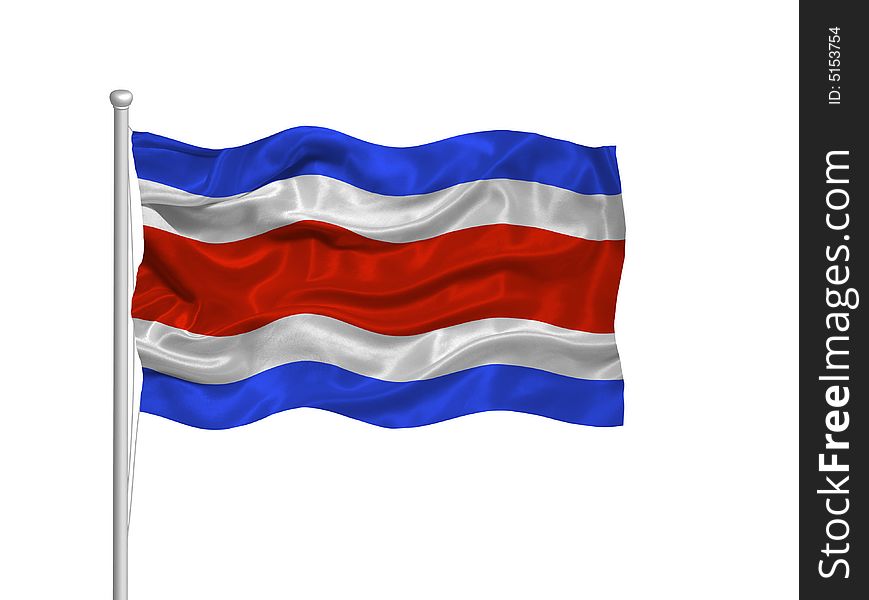 Illustration of waving Costa Rican Flag on white. Illustration of waving Costa Rican Flag on white