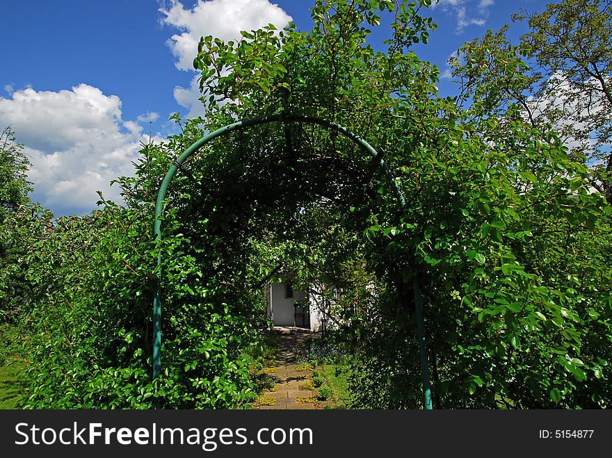 Green entrance to white house