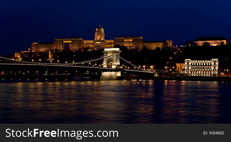 Budapest view - Royal Palace and Chain Bridge at night. Budapest view - Royal Palace and Chain Bridge at night