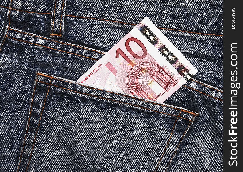 Pocket Money In Blue Jeans - Ten Euro Note. Pocket Money In Blue Jeans - Ten Euro Note