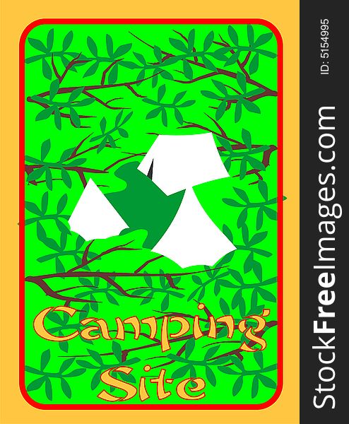 Camping is a decoration or promotional poster showing a camping site