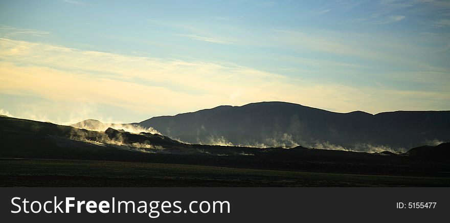 Steaming Icelandic landscape at Krafla. Steaming Icelandic landscape at Krafla