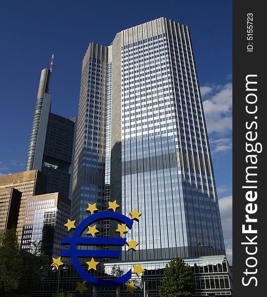 High building at Frankfurt city with Euro signal. High building at Frankfurt city with Euro signal.