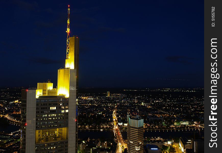 Nightscene of Frankfurt city from above