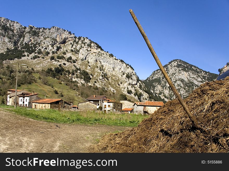 Small village in mountains and rural work