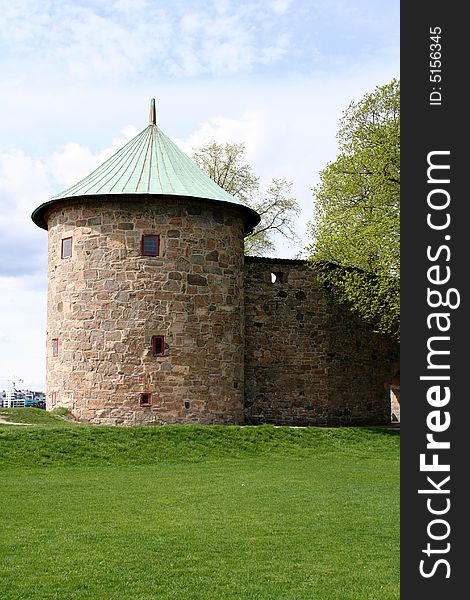 A small tower at Akershus Castle in Oslo, Norway on a warm summers day. A small tower at Akershus Castle in Oslo, Norway on a warm summers day
