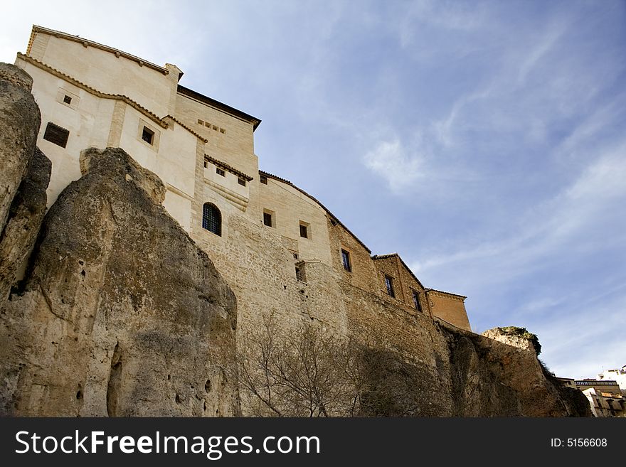 Panoramic of hanged houses in Cuenca, Spain. Panoramic of hanged houses in Cuenca, Spain