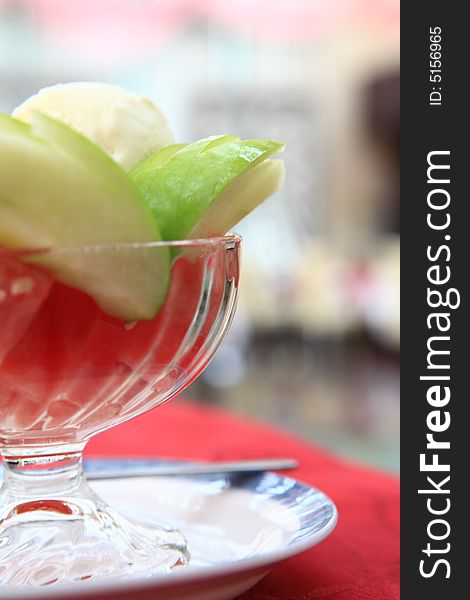 Icecream sundaes with watermelon and apple