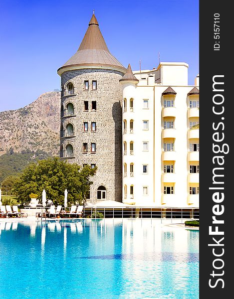 Beautiful castle-resort in mountains with swim pool. Beautiful castle-resort in mountains with swim pool