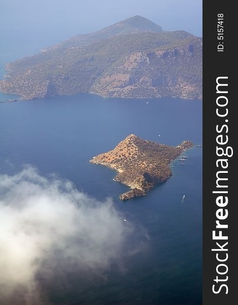 Aerial view on a small island in the Mediterranean sea