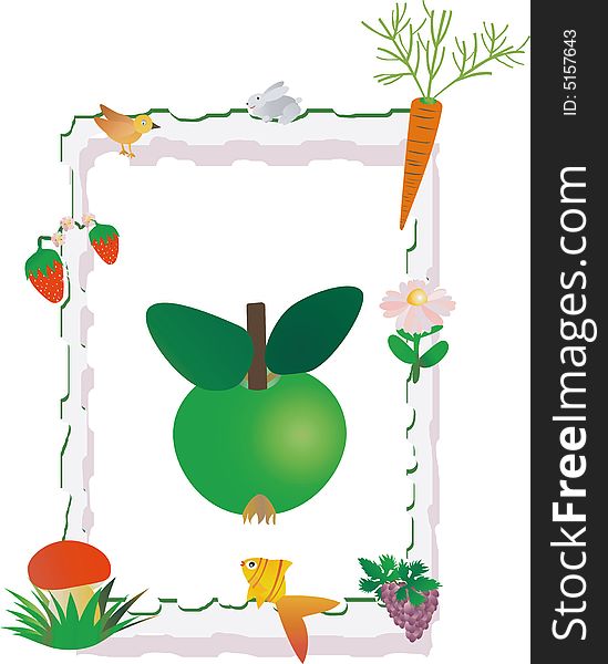 Vector. Painted frame embodies healthy food, nature, life. Vector. Painted frame embodies healthy food, nature, life.