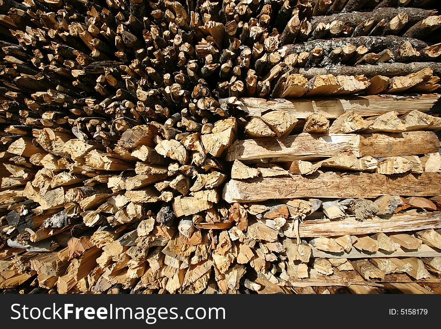 Firewood stacked in village in the annapurnas, nepal