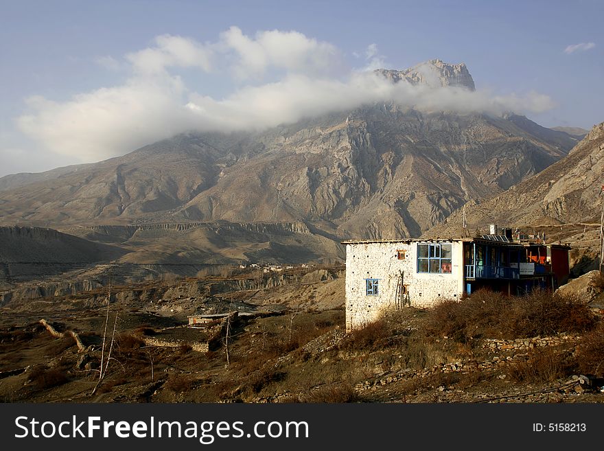 Little village house in the himalayas, annapurna, nepal