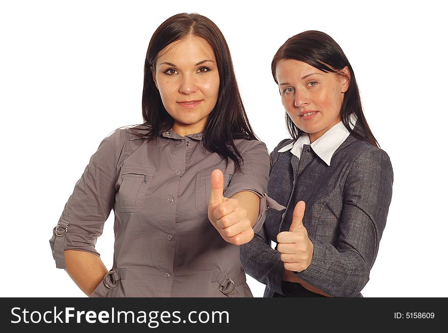 Two attractive women on white background. Two attractive women on white background