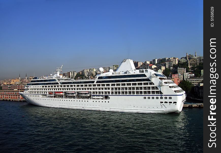 White cruiseship in the Istanbul port (Turkey). White cruiseship in the Istanbul port (Turkey)