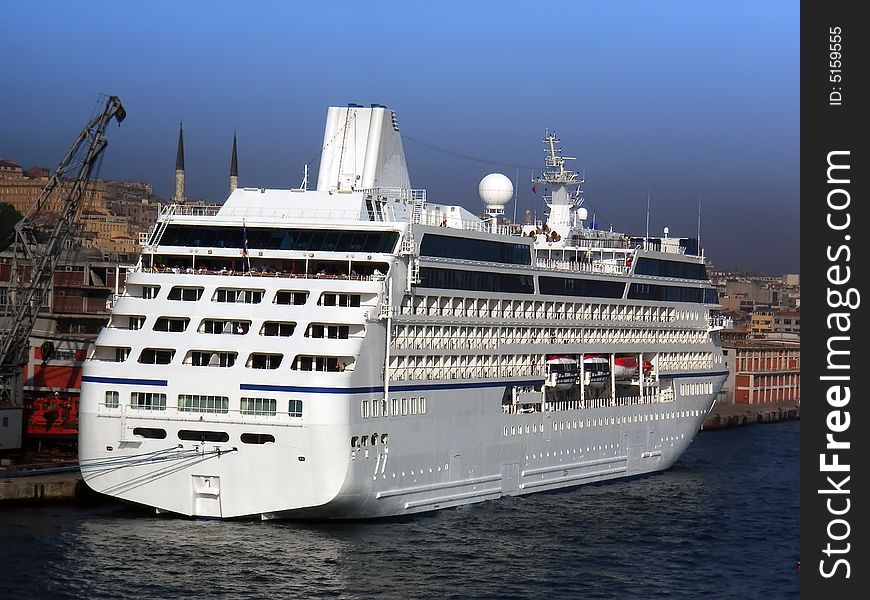 Touristic white cruiseship in Istambul. Touristic white cruiseship in Istambul