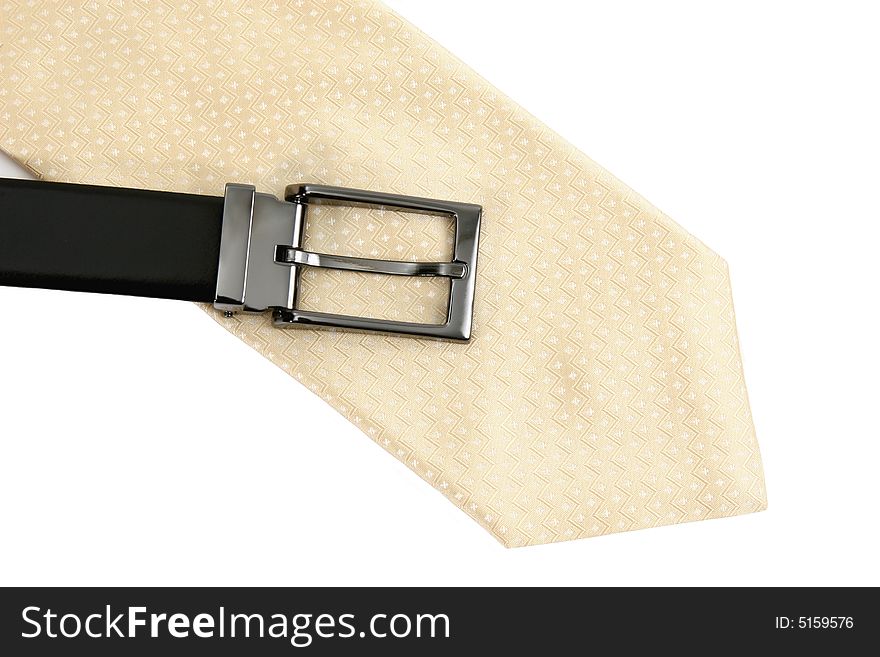 Tie and belt isolated on white background