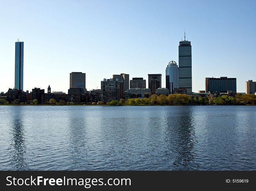 Boston skyline as seen from the charles river in massachusetts