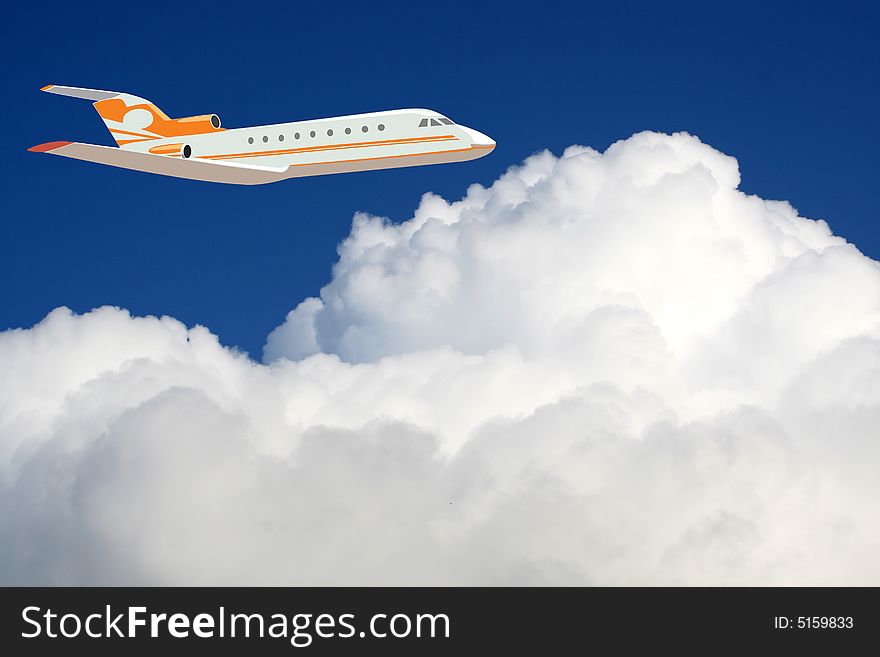 Passenger plane in the cloudy sky. Passenger plane in the cloudy sky