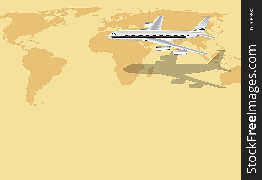 Airplane illustration above the world map. Airplane illustration above the world map