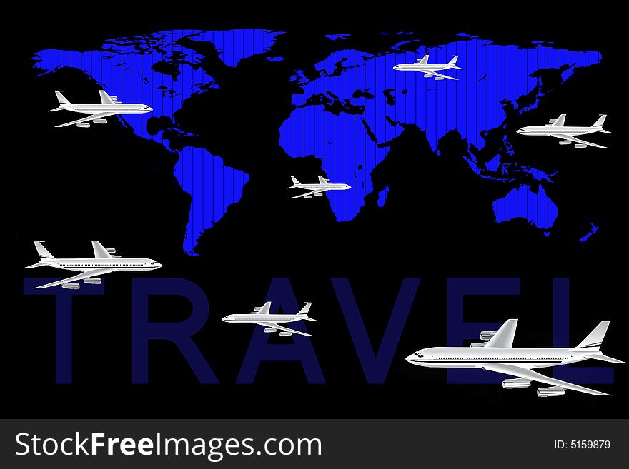 Airplanes illustration above the world map. Airplanes illustration above the world map