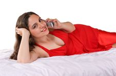 Beautiful Girl In Red Dress Talking And Smiling Stock Images Beautiful Girl In Red Dress Talking And Smiling Stock Images